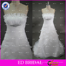 ED nupcial Elegante Strapless Ruffle Organza una línea de Alibaba vestido de novia para la venta al por mayor